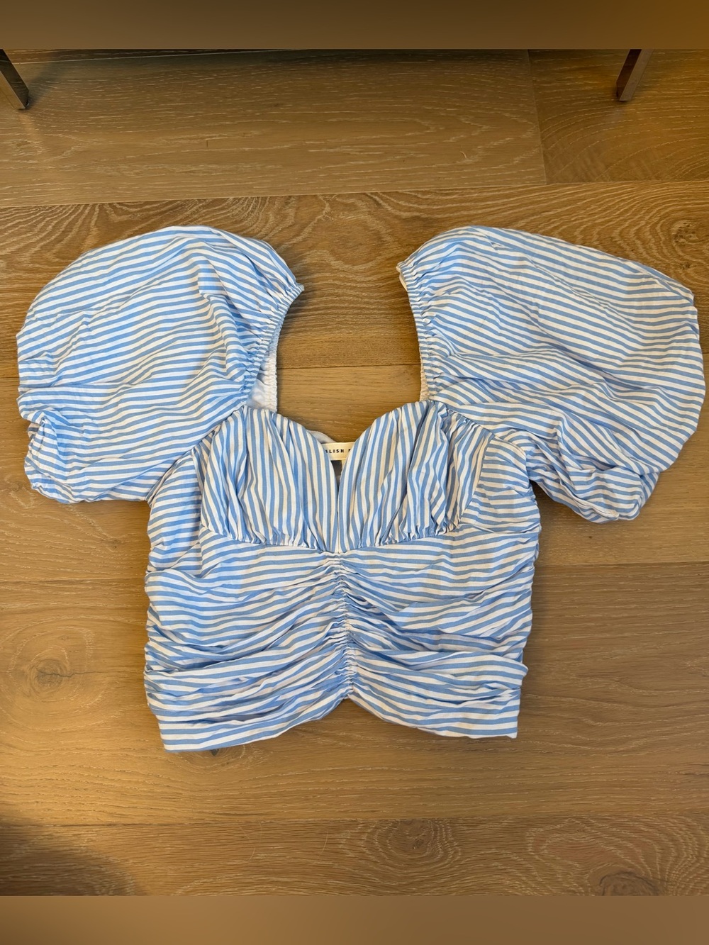 English Factory Blue & White Striped Puff Sleeve Top